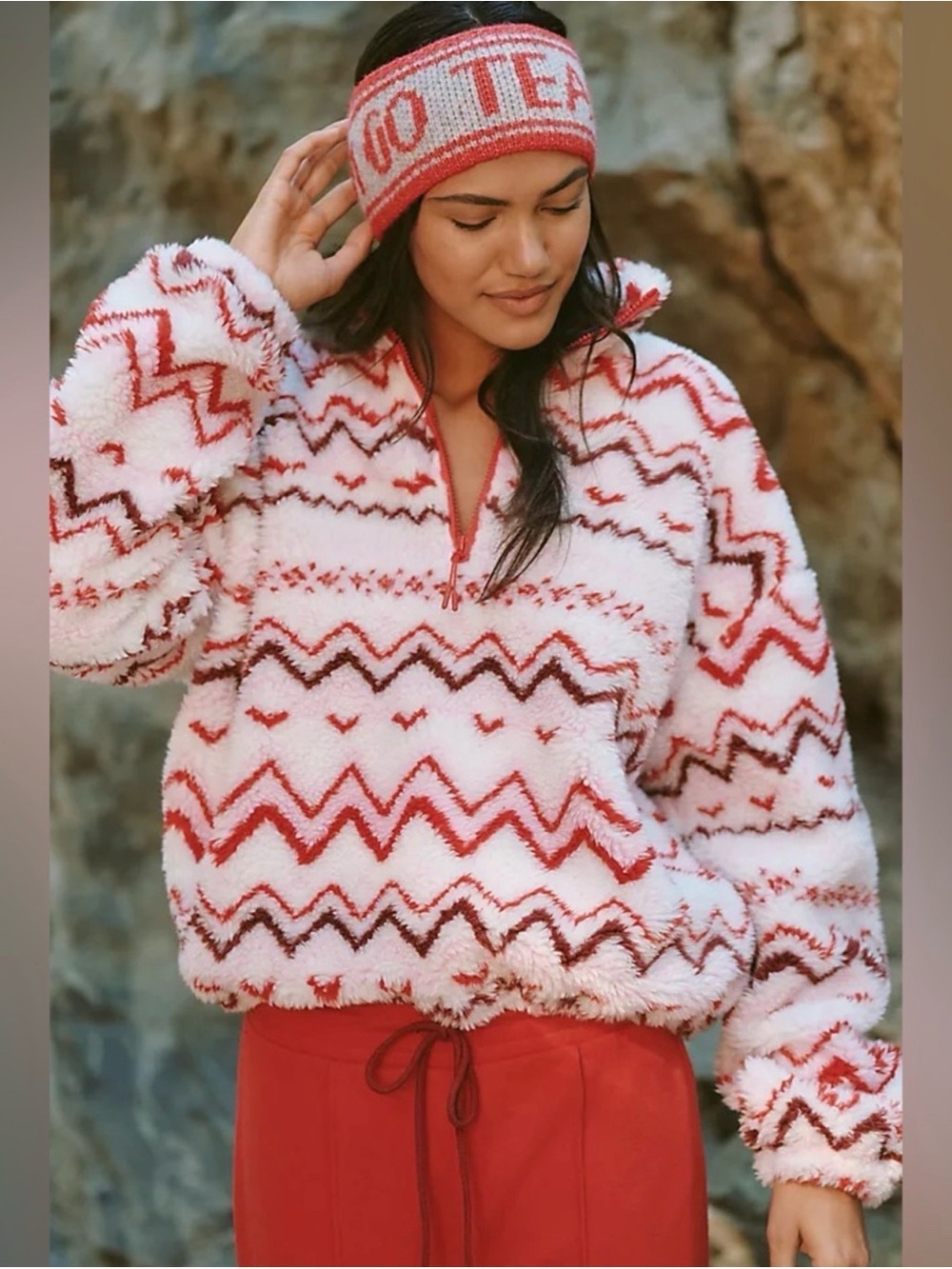Beach Riot Anthropologie Leona Faux Fur Sherpa Quarter Zip Pullover size Medium